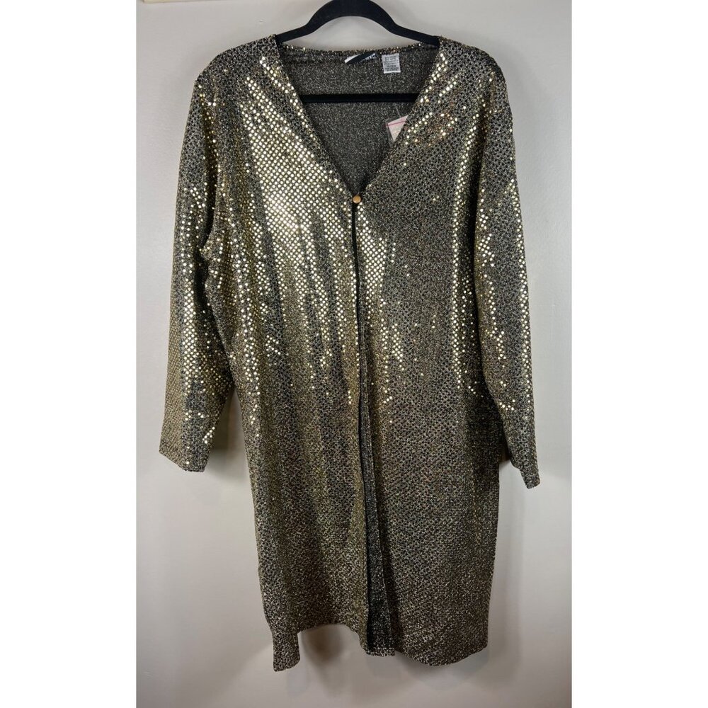 Fashion Bug Jacket Gold Metallic Sequins Lightweight 37" Long Midi 14/16